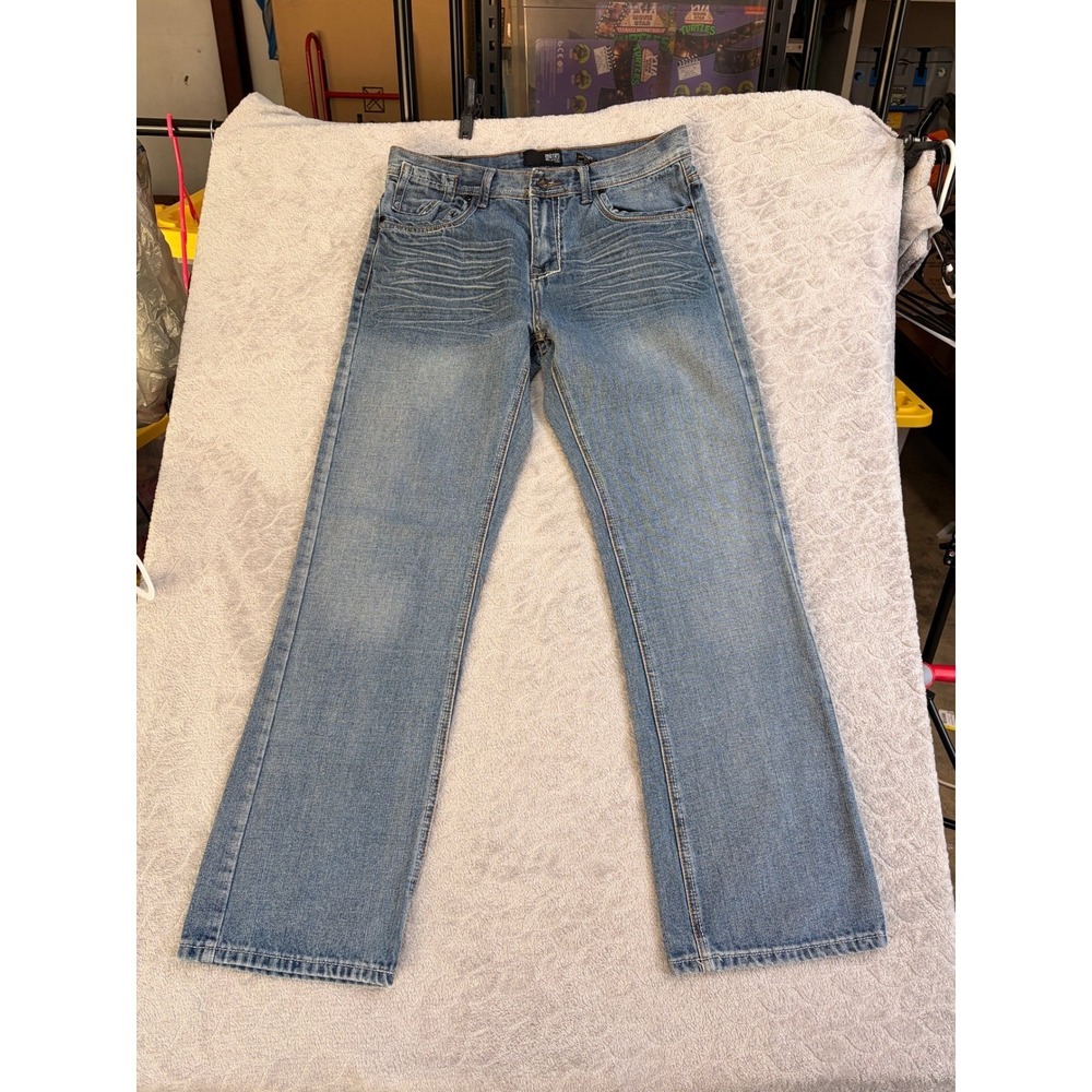 Metro Black rue21 Mens Straight Leg Jeans 32x32 Medium Wash Whiskered Denim
